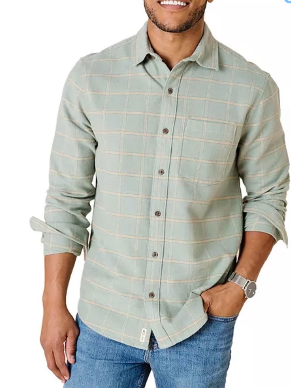 Hope & Henry Men's Light Sage Windowpane Button-Down Shirt